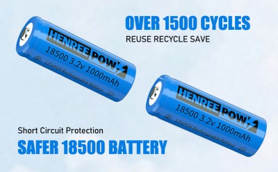 Henreepow 18500 Oplaadbare batterij, 3.2V LifePo4 lithiumfosfaatbatterij 1000 mAh voor buitengar